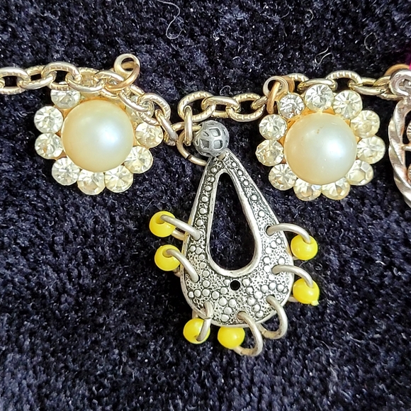 Gold Charm Necklace with mixed drop charms - Picture 2 of 4